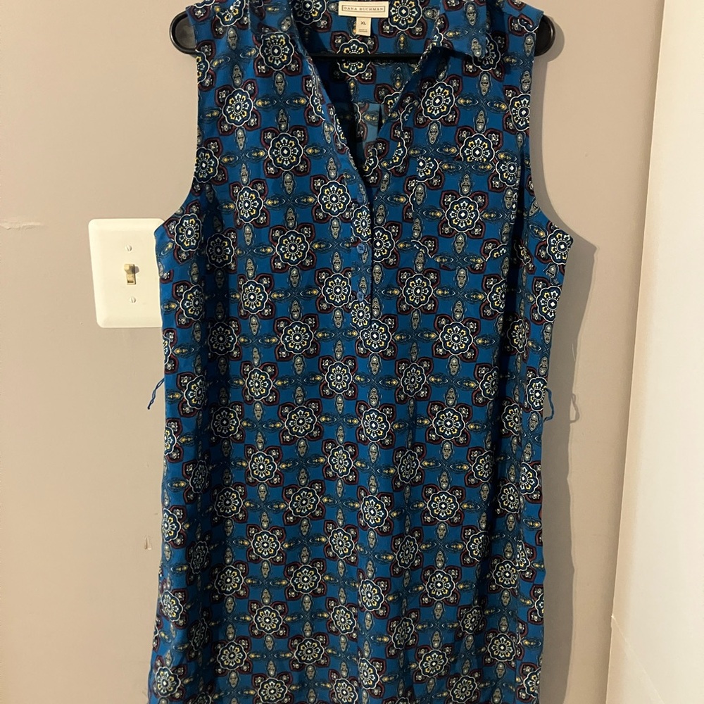 Dana Buchman Blue Patterned Sleeveless Dress Size XL